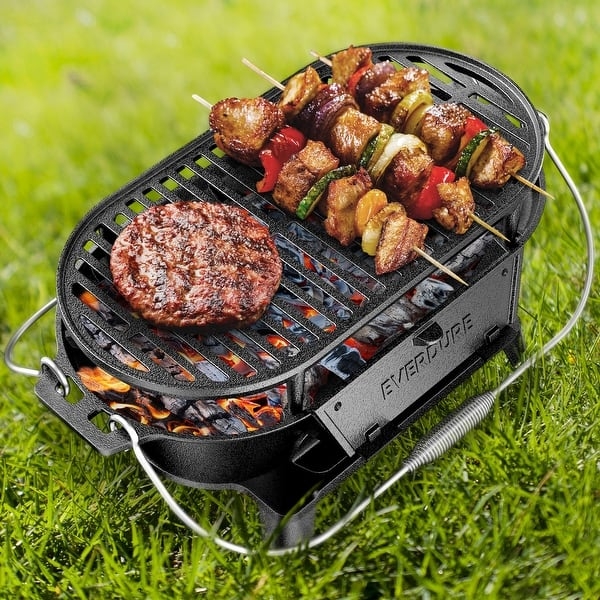 Everdure Charcoal BBQ Cast Iron Dual Cooking Zones Spring Grips