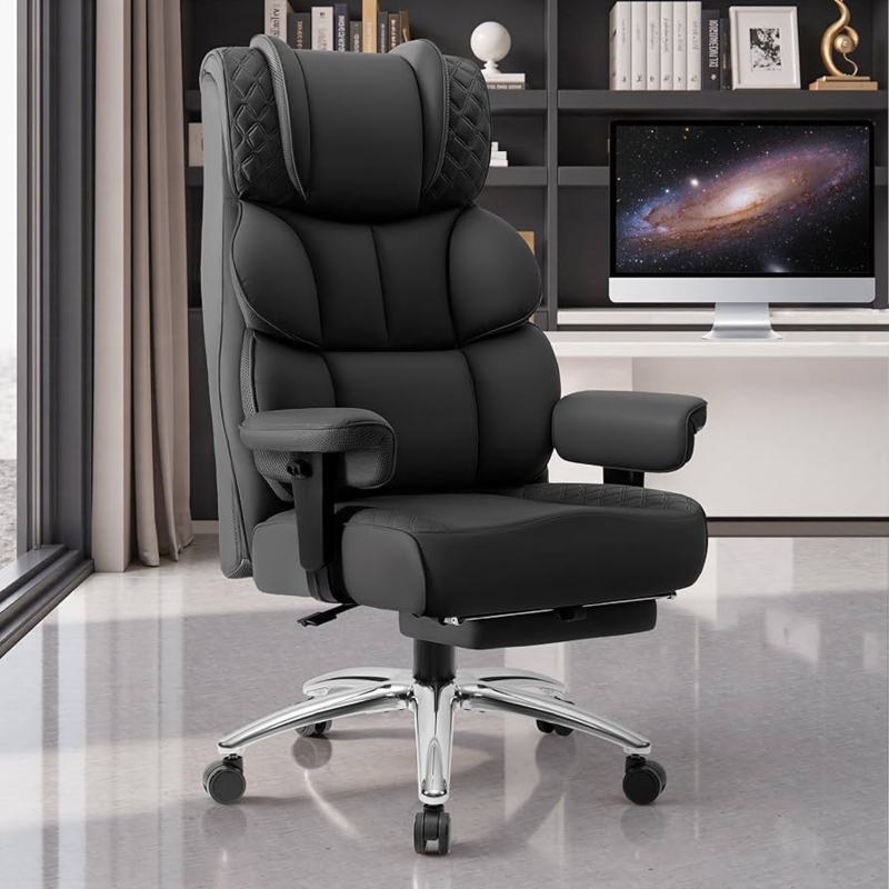 Executive Chair Winged Headrest Design with Retractable Footrest