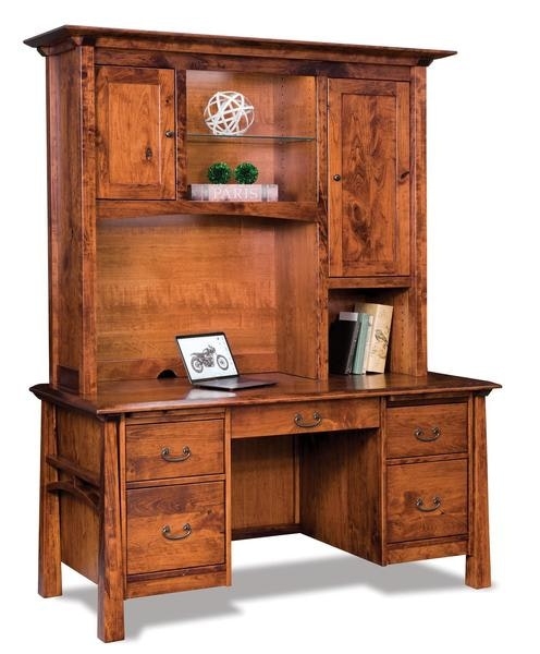 Executive Desk with Arched Side Panels and Glass Hutch Shelf