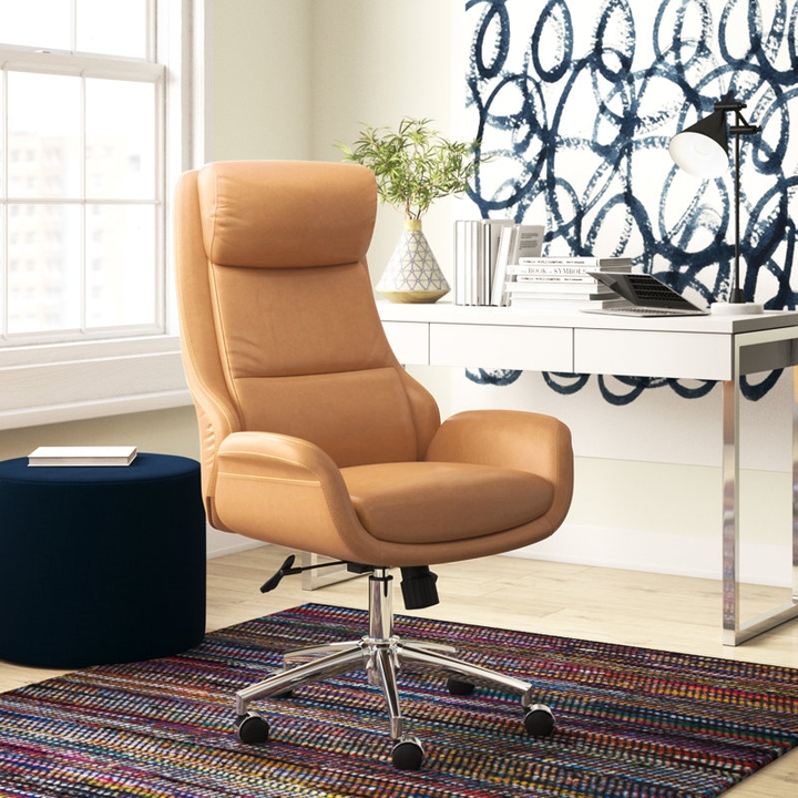 Executive Office Chair Camel Tan Upholstery and Polished Chrome Base