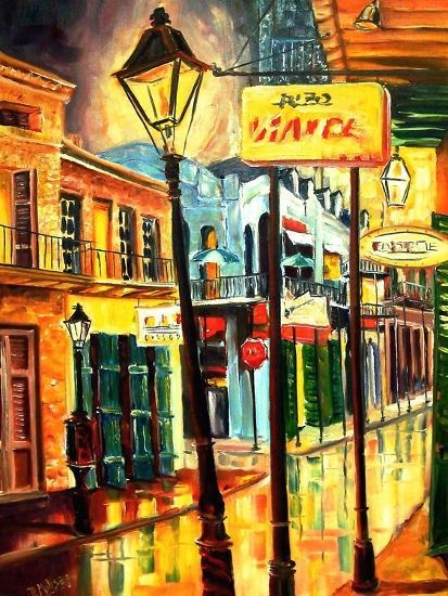 Expressionist Wall Art Painting with Reflective Street Scene