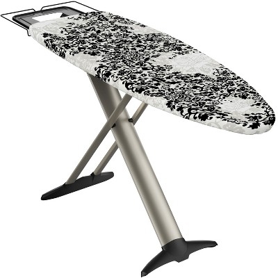 Extra Wide Ironing Board with Black and White Damask Pattern Cover