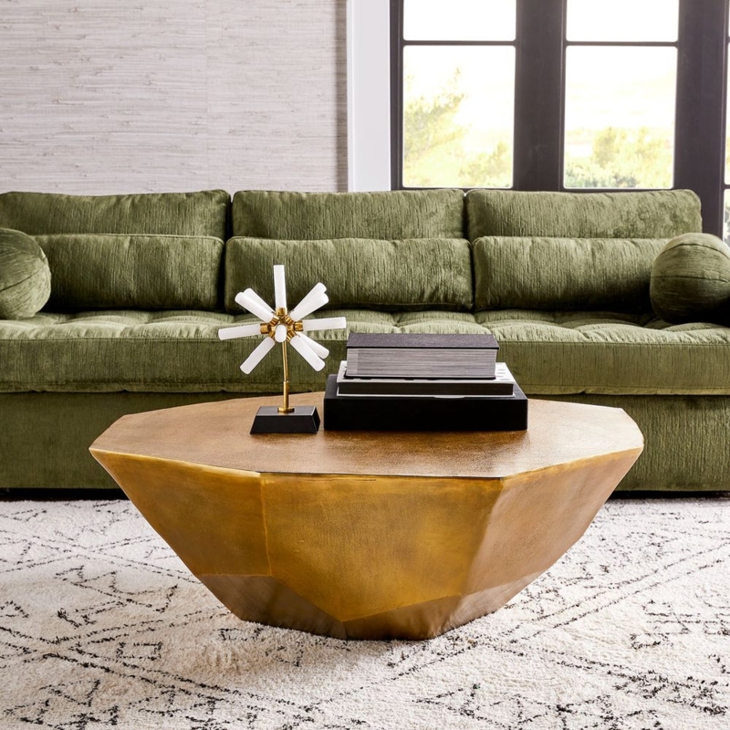 Faceted Antique Gold Table Geometric Sculptural Base Hammered