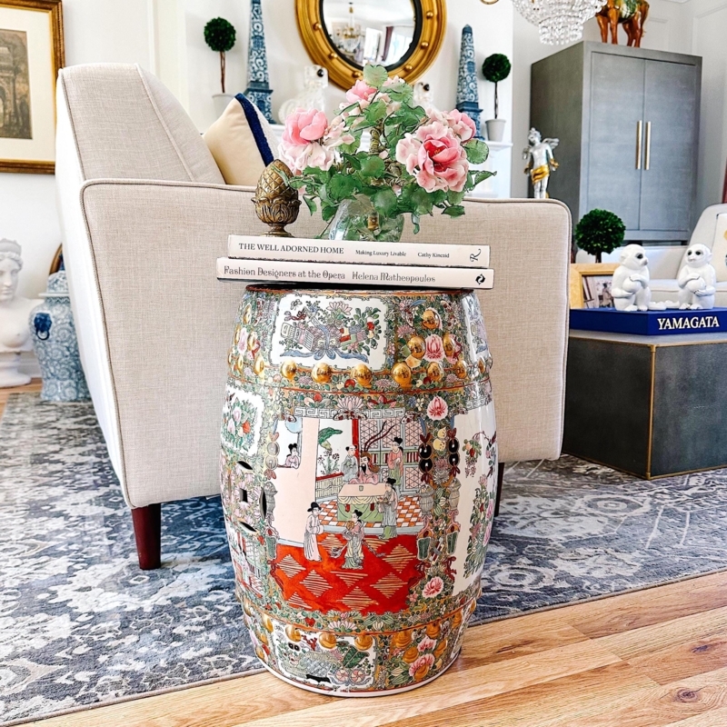 Famille Rose Medallion Garden Stool with Pierced Cutouts