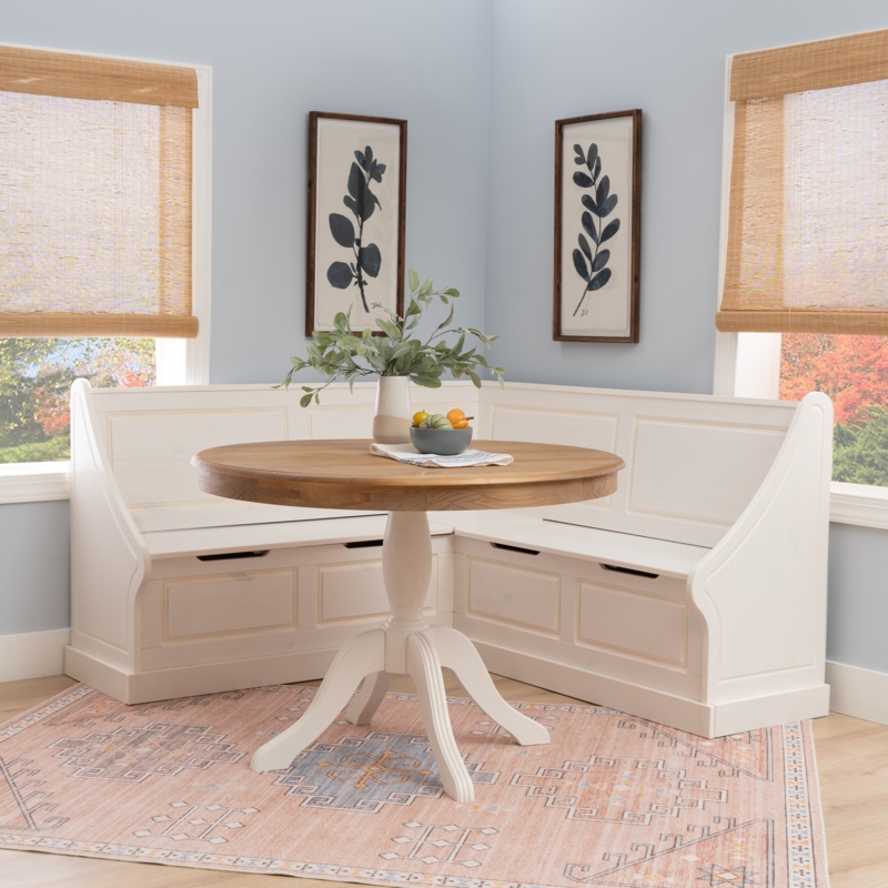 Farmhouse Breakfast Nook Set with Paneled Front and Storage Bench