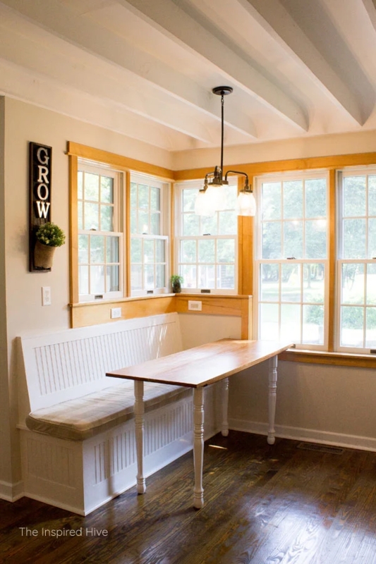 Farmhouse Built-In Corner Banquette with Beadboard Backing