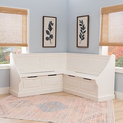 Farmhouse Corner Bench with High Armrests and Recessed Paneling