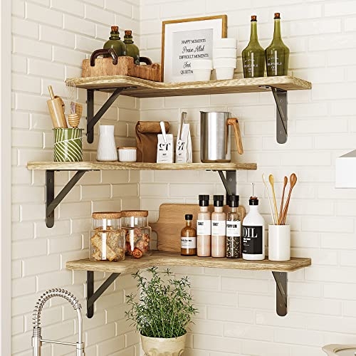 Farmhouse Corner Wall Storage: L-Shaped Wood, Triangular Brackets
