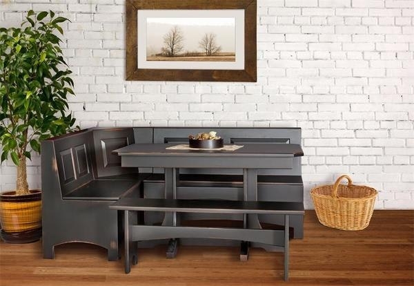 Farmhouse Dining Nook Charcoal Distressed Edges Paneled Back