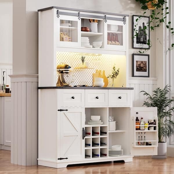 Farmhouse Pantry Bar Cabinet with Pegboard Backsplash
