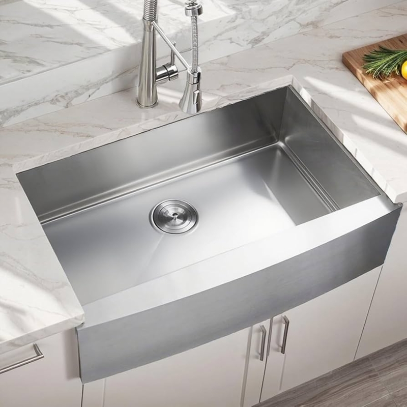 Farmhouse Sink: Brushed Nickel Stainless Steel Apron Front, Deep Basin