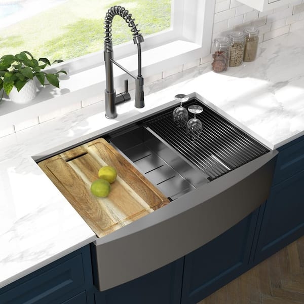 Farmhouse Sink: Gunmetal Black Stainless Steel Workstation with Ledge