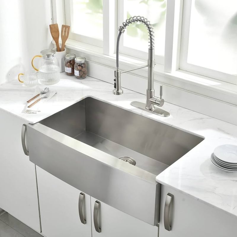 Farmhouse Sink: Satin Stainless Steel Apron Front, Single Bowl Basin
