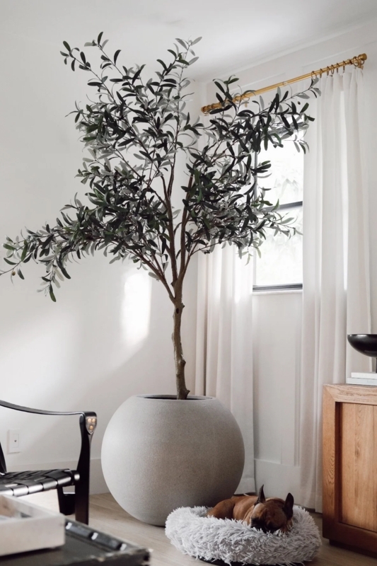 Faux Olive Tree Oversized Stone Texture Spherical Planter