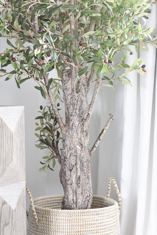 Faux Olive Tree Realistic Bark Texture Woven Rope Handles