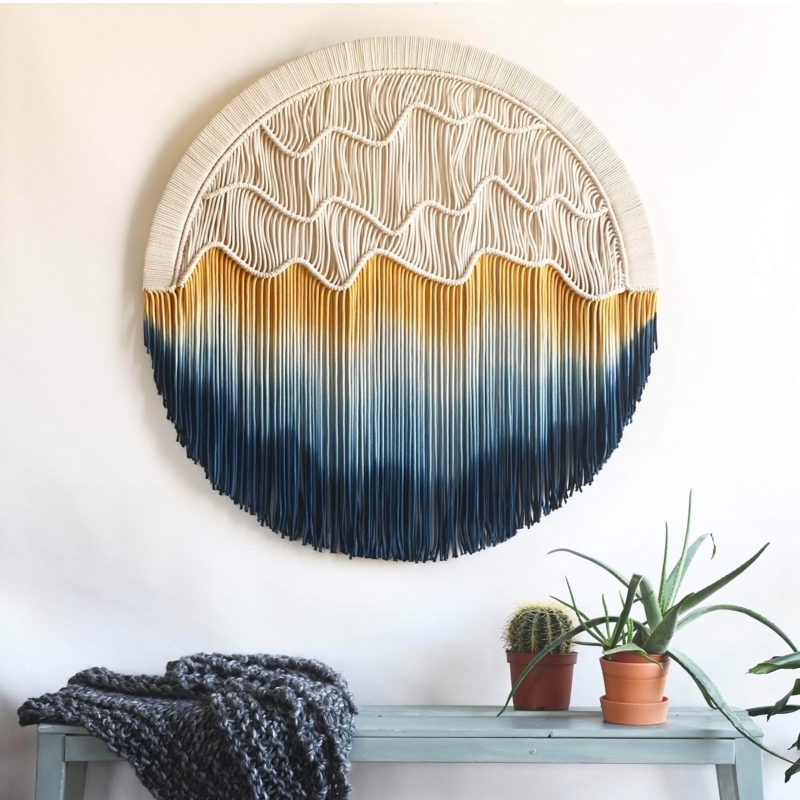 Fiber Wall Art Circular Macrame Sunset Gradient Wavy Cord