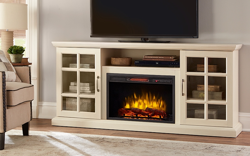 Fireplace Tv Stand Antique White Mullion Doors Console
