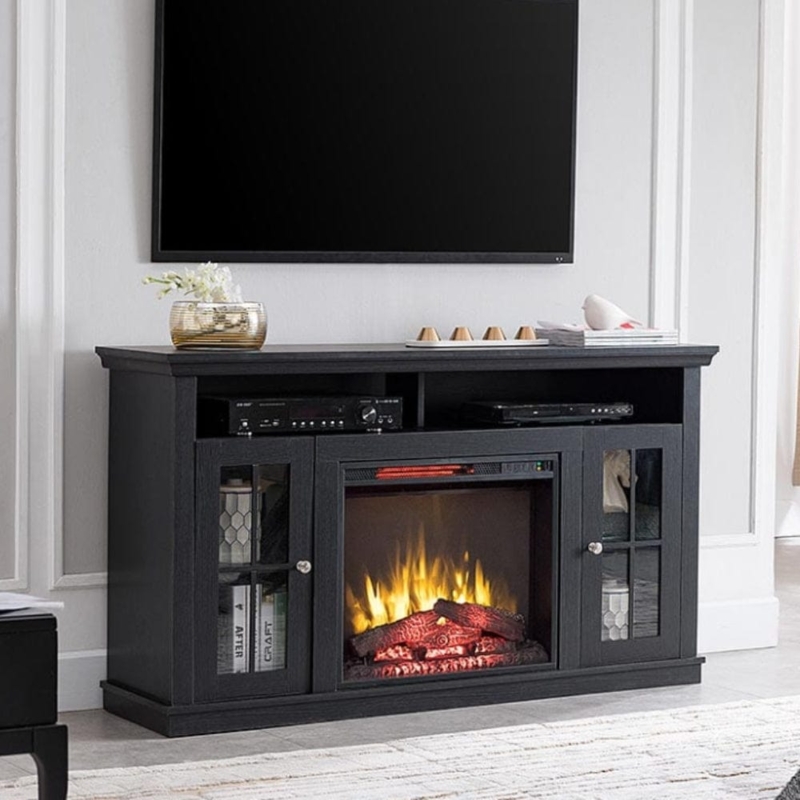 Fireplace Tv Stand Rustic Molded Top Windowpane Doors