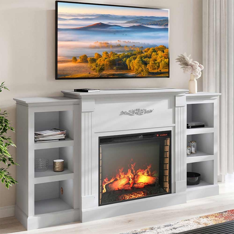 Fireplace Tv Stand Tall Profile Six Tiered Shelving