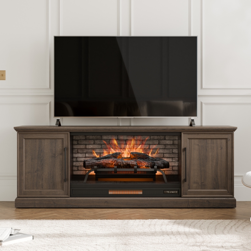 Fireplace Tv Stand Walnut Finish Faux Brick Interior