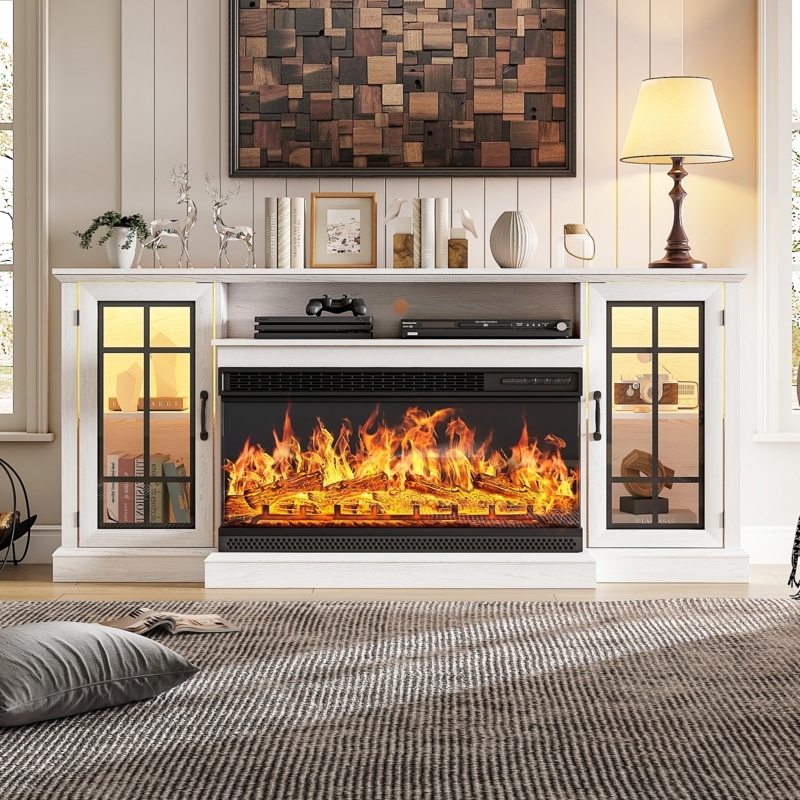 Fireplace Tv Stand White Internal Lighting Console