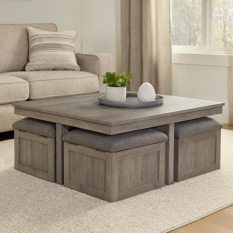 Five-Piece Farmhouse Coffee Table Set in Weathered Gray Finish
