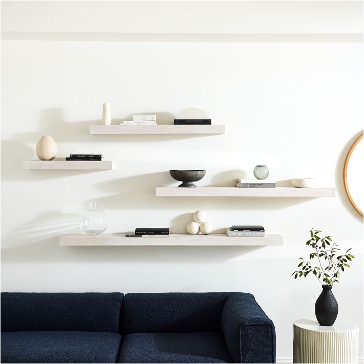 Floating Shelf Chunky Design Light Oak Staggered Layout Minimalist
