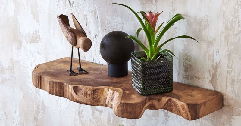 Floating Shelf Live Edge Organic Silhouette Textured Glass Planter
