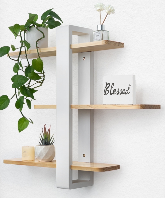 Floating Shelf Staggered Shelves White Frame Pine Wood Asymmetric