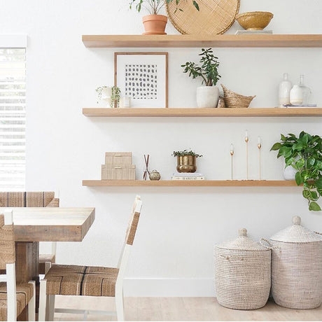 Floating Shelves Bracketless Design Light Oak Textured Weaving Tiered