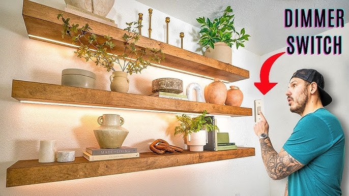 Floating Shelves Integrated LED Lighting Adjustable Brightness Chunky