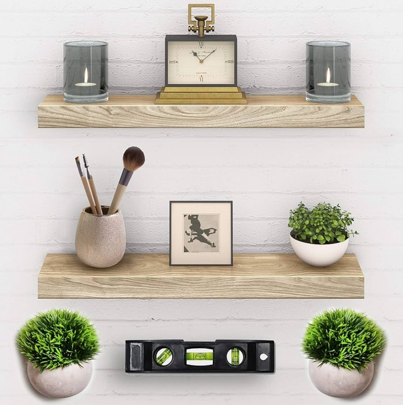Floating Shelves Paulownia Wood Light Natural Finish Thick Profile