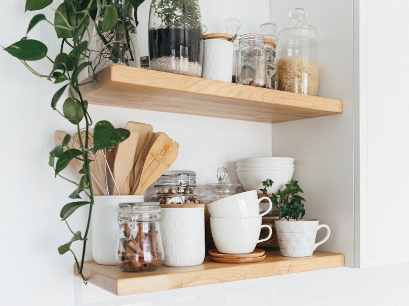 Floating Shelves Thick Profile Honeycomb Texture Wood Toned Scandi