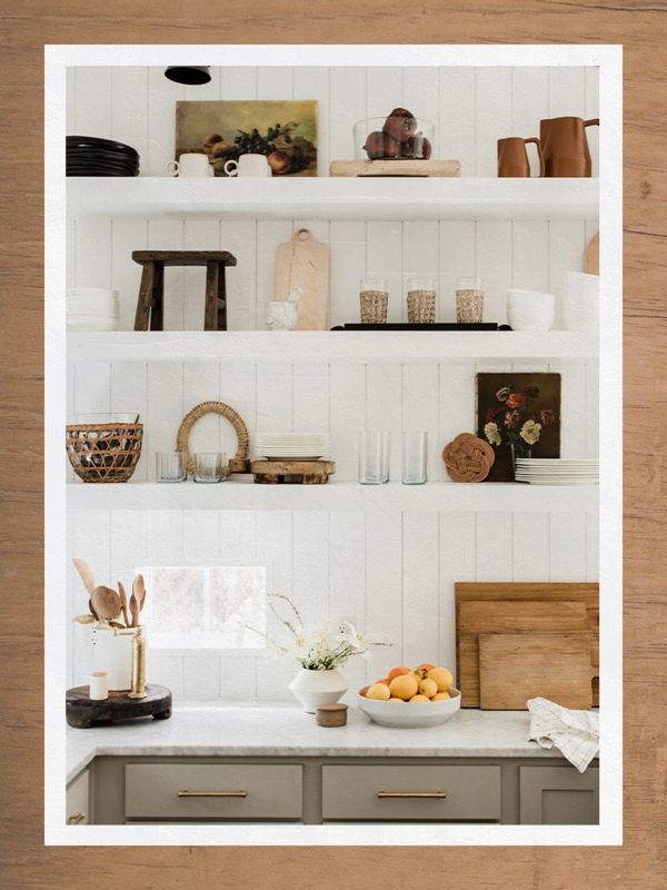 Floating Shelves Vertical Shiplap Backing Sage Green Accents Curated