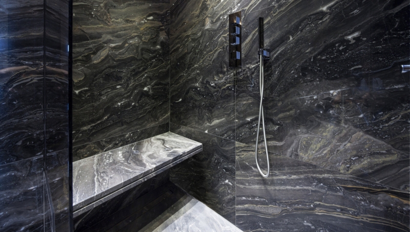 Floating Stone Shower Seat in Luxury Dark Marble Shower