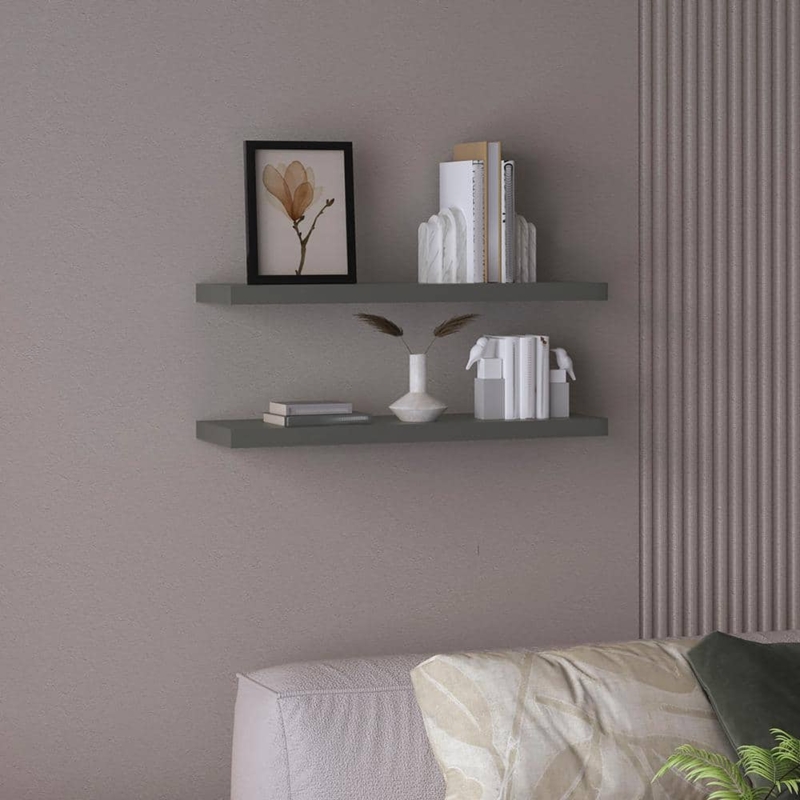 Floating Wall Shelves Charcoal Gray Thick Profile Set Of Two Sleek