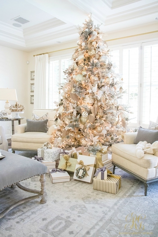 Flocked Christmas Tree: Mixed Metallic Styling, French Country Holiday