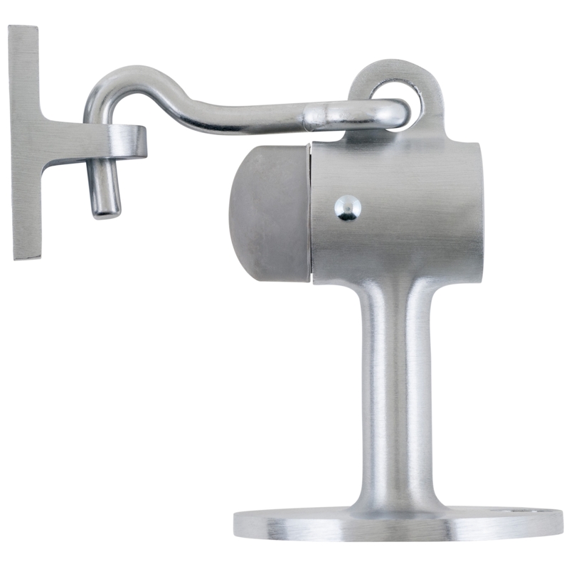 Floor Door Stop, Hook Latch System, Brushed Metal Hardware