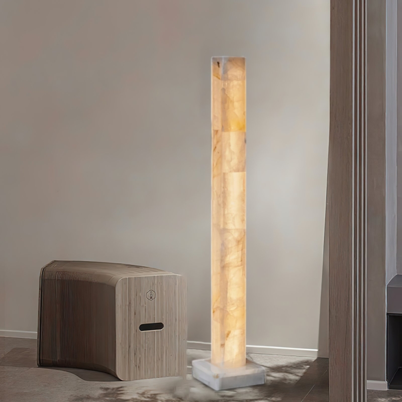 Floor Lamp Alabaster Square Column Translucent Natural Veining