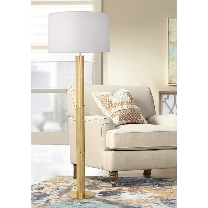 Floor Lamp Brushed Brass Segmented Column Mid Century Modern