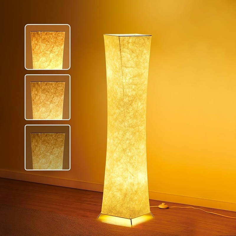 Floor Lamp Crinkled Fabric Shade Dimmable Warm Ambient Lighting