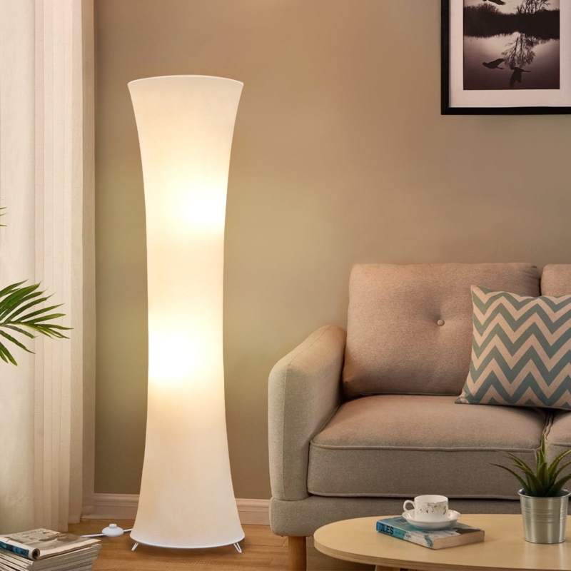 Floor Lamp Fabric Hourglass Silhouette Dual Light Source