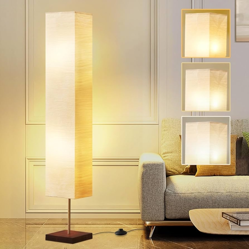 Floor Lamp Rectangular Column Walnut Base Adjustable Color Temp