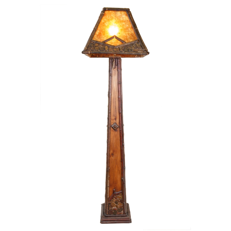 Floor Lamp Rustic Adirondack River Stone Inlay Twig Detailing