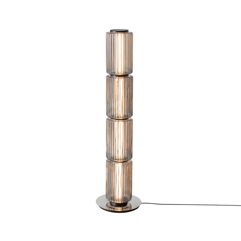 Floor Lamp Stacked Fluted Smoky Glass Cylinders Architectural