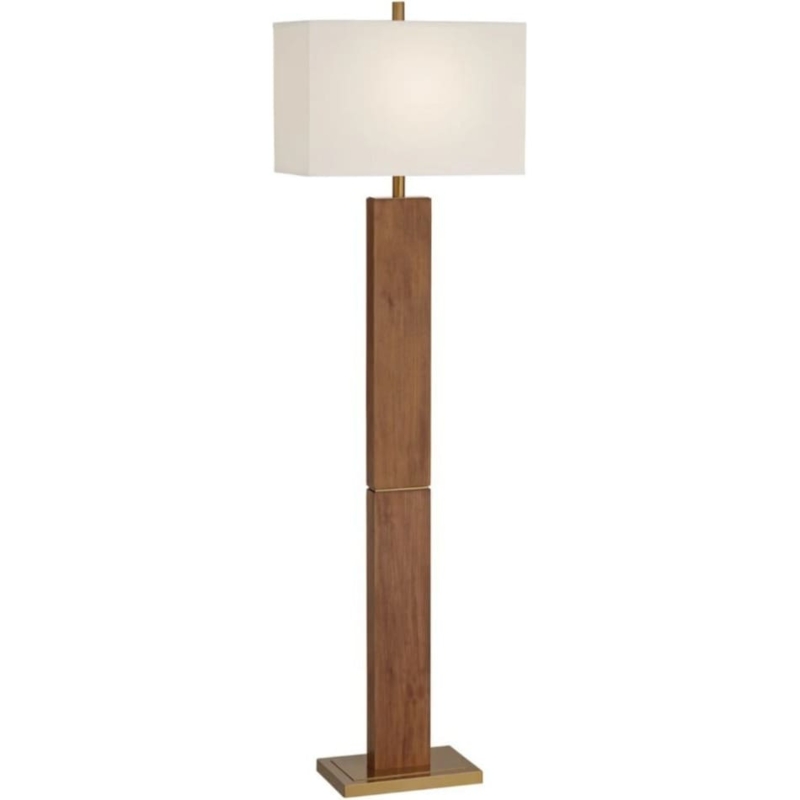Floor Lamp Stacked Wood Column Antique Brass Rectangular Shade