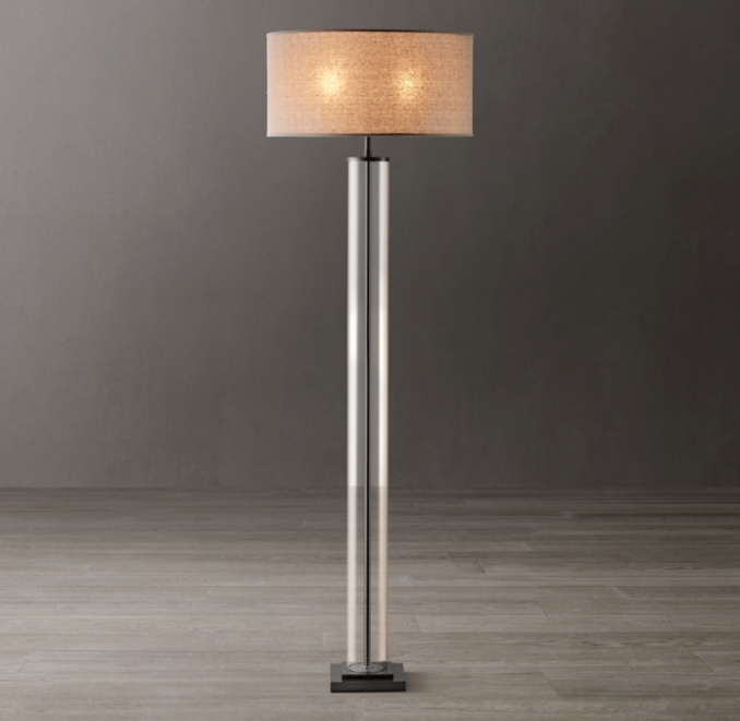 Floor Lamp Transparent Glass Column Drum Shade Square Base