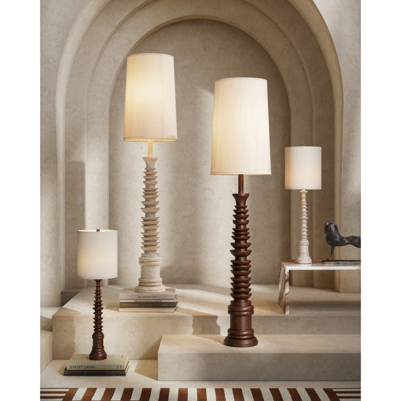 Floor Lamp Whitewashed Stacked Ring Base Ribbed Wood Texture