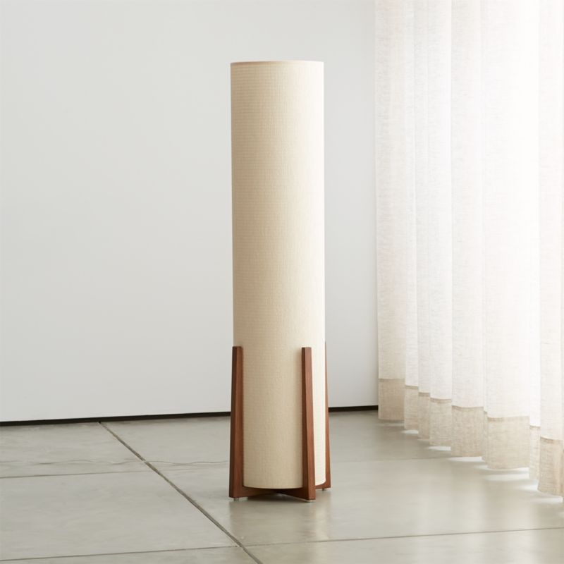 Floor Lamp Woven Fabric Cylindrical Shade Four Legged Wood Base