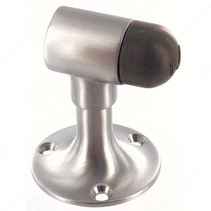 Floor Mounted Door Stop, Brushed Metal Cylindrical Head, Flared Base